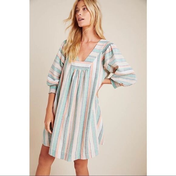 NEW Anthropologie The Odells Perla Smocked Shoulder V-Neck Mini Dress X-Small - Picture 1 of 5